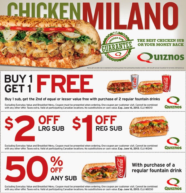 Nouveaux coupons imprimables Quiznos