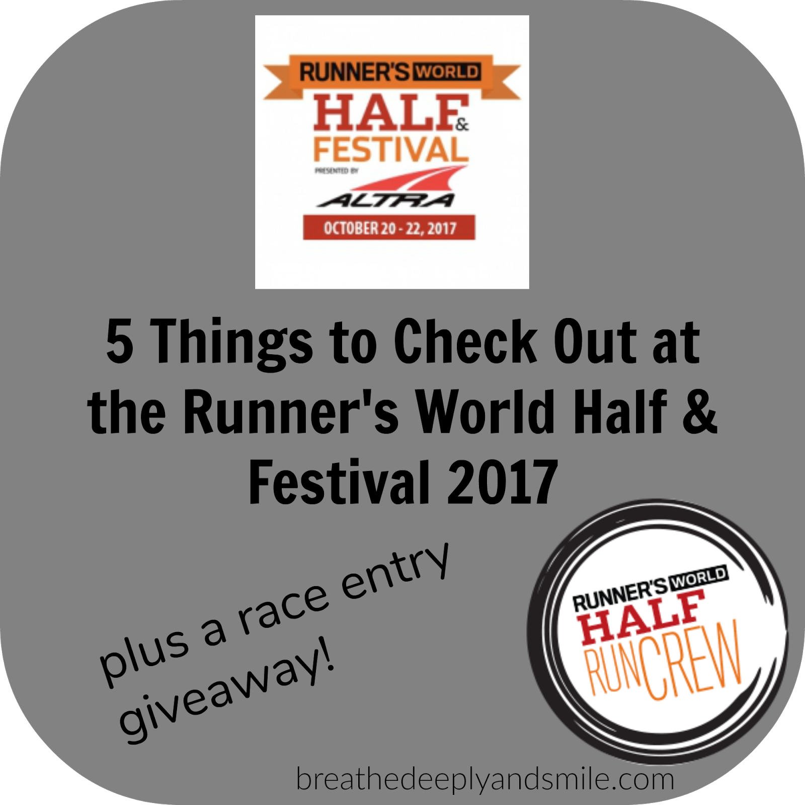 Breathe Deeply and Smile Join me at the 2017 Runner's World Half