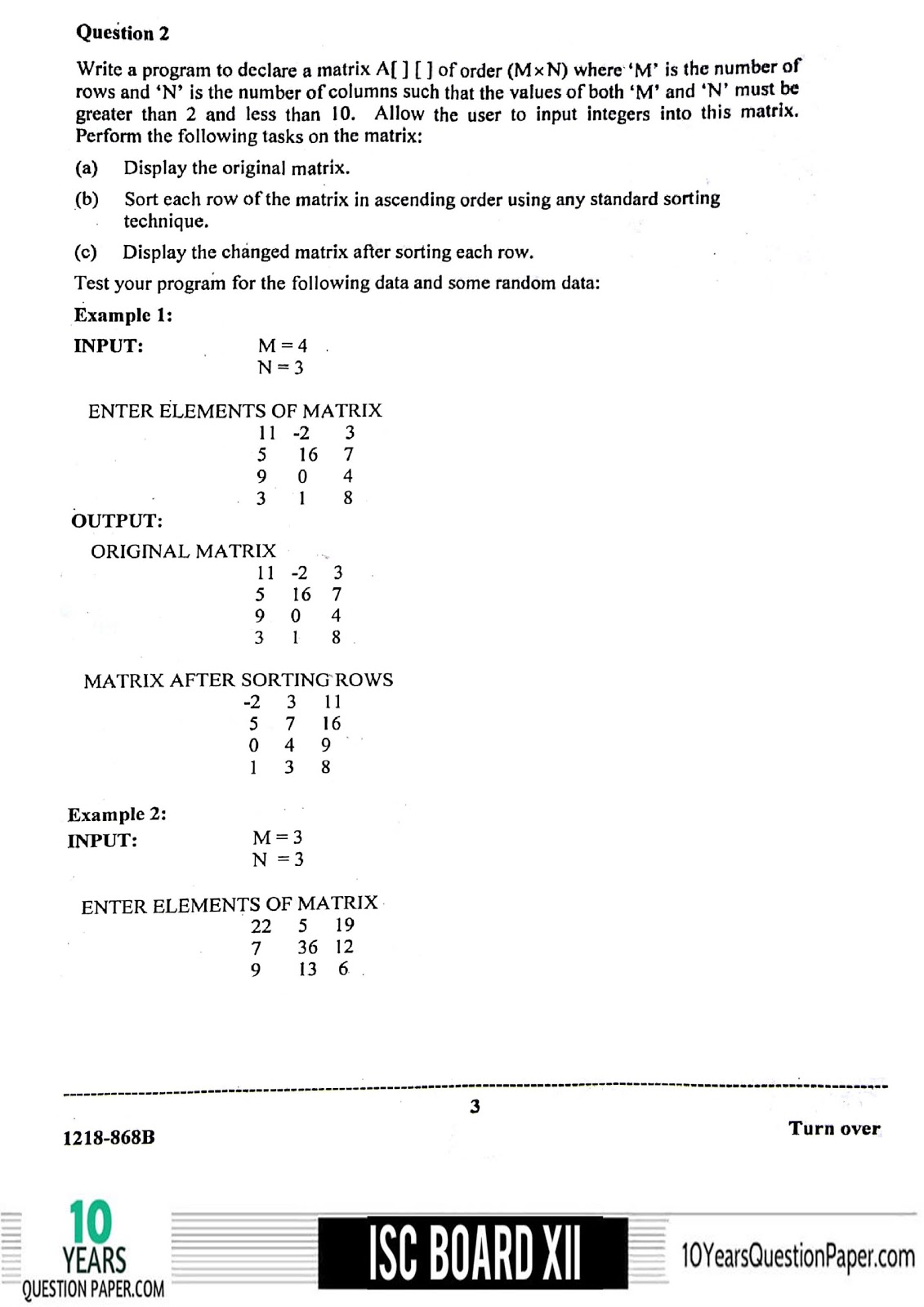 ISC board 2017-2018 class 12th computer science Practical question paper ISC 2018 class 12th Computer Science Practical question paper