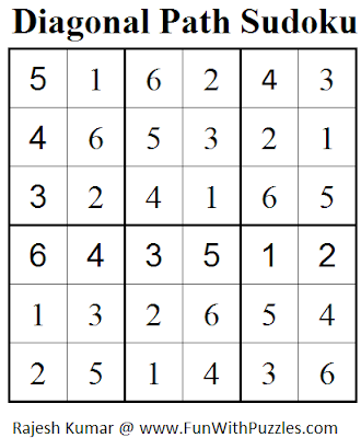 Diagonal Path Sudoku (Mini Sudoku Series #54) Solution