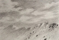 Pencil drawing of a landscape in sketch book