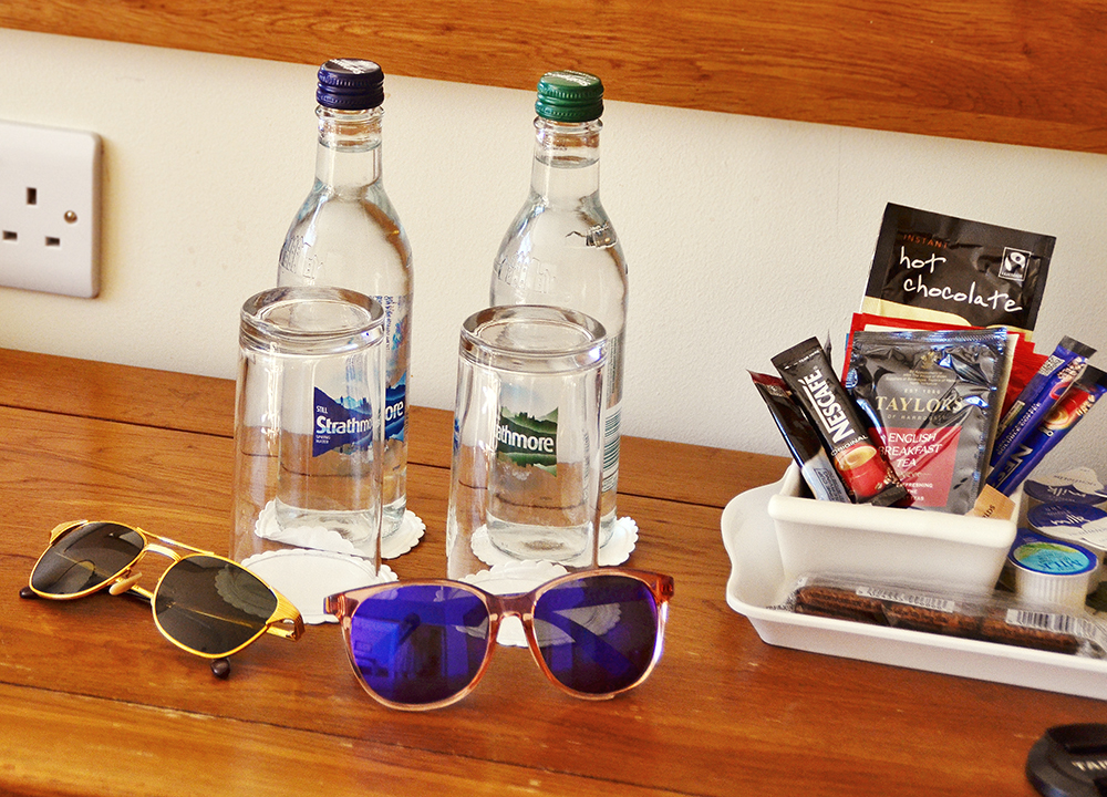 Raybans Carrera sunglasses, complimentary still sparkling water hotel yorkshire