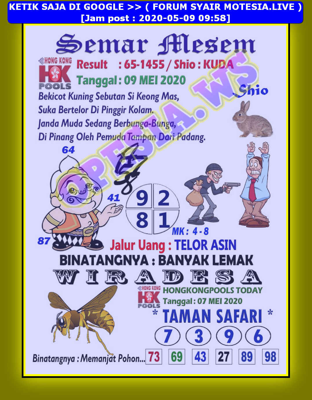 Kode Syair Hongkong 9 Mei 2020 Forum Syair Togel Hongkong Singapura Sydney