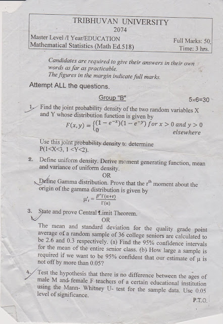 MEd First Year, Mathematical Statistics Question Paper - 2074