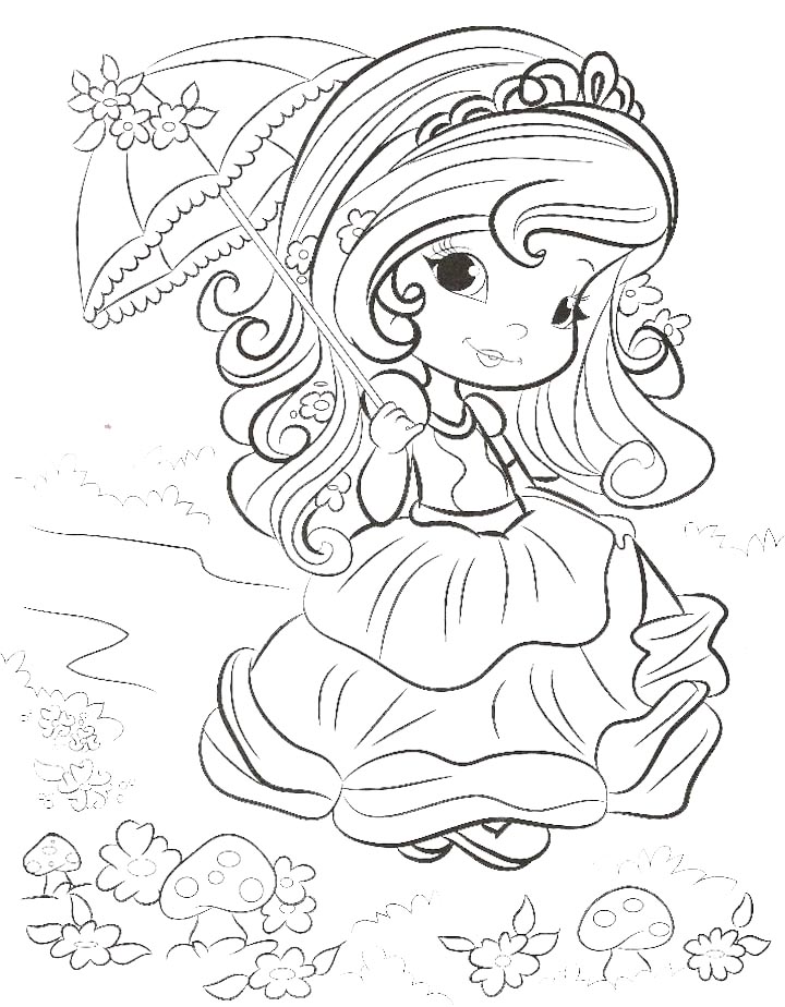 Dibujo para colorear de princesita con sombrilla