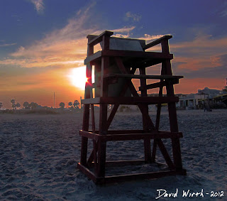 life guard tower at sunet, beach, ocean, florida