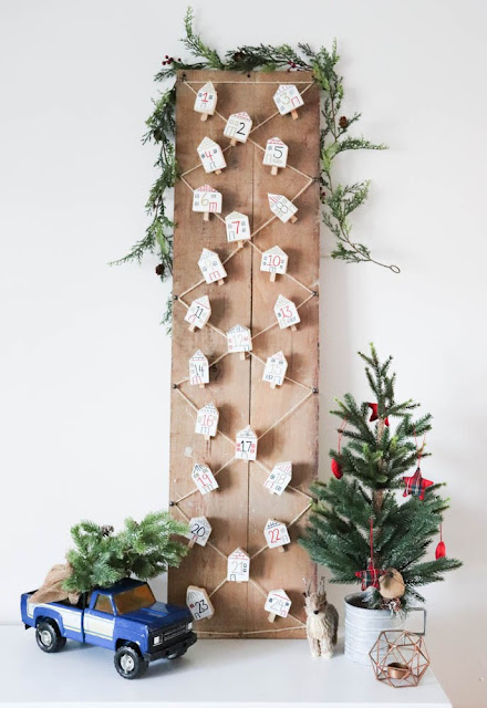 Tiny wood house advent calendar
