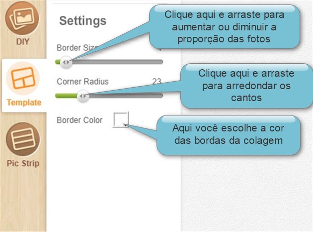 configuração da colagem