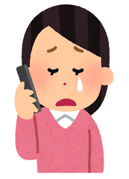 電話をする人のイラスト(女性・泣いた顔)