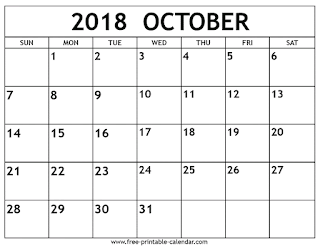 Free Printable Calendar October 2018 Free Printable Calendar October 2018