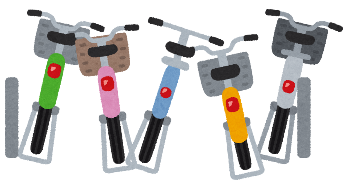 バラバラに自転車が置かれた自転車置場のイラスト かわいいフリー素材集 いらすとや