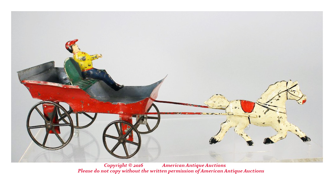 Old Antique Toys A Brown Tin Horse Carriage and Driver
