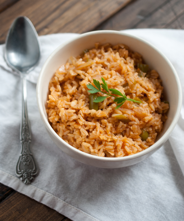 Simple Craves & Olive Oil brown rice with onions & garden peppers