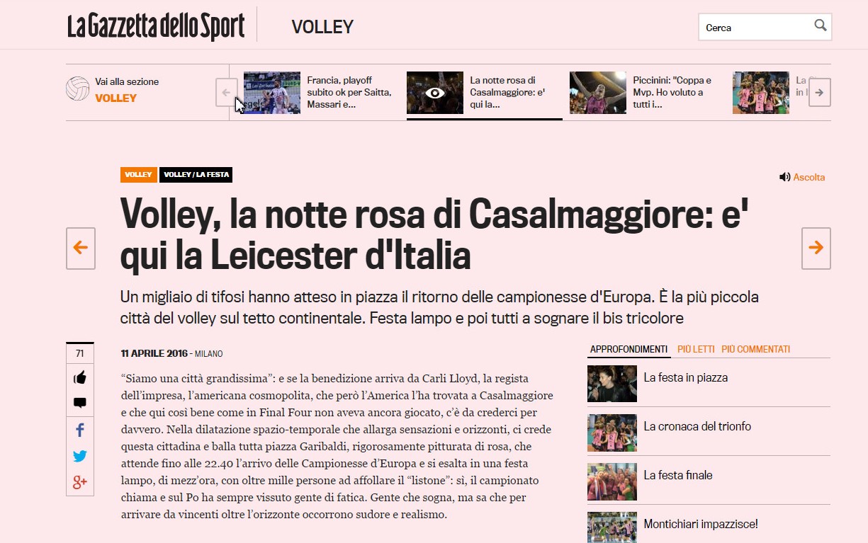 REVISTA PRESEI: Casalmaggiore, un Leicester al Italiei