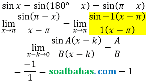 bahas limit sin per x mendekati pi