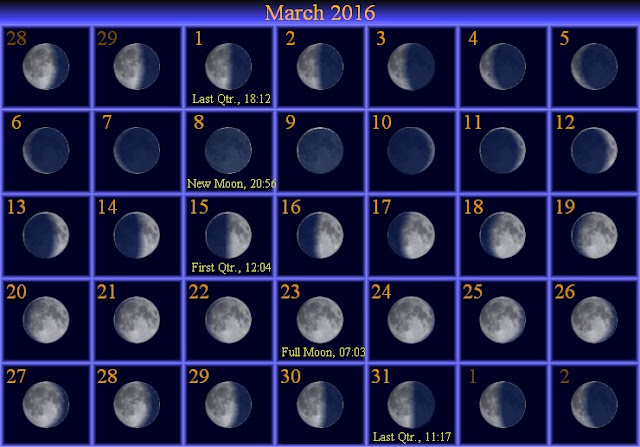 Moon Phases March 2016 Calendar,  March 2016 Moon Phases Calendar, March 2016 Calendar with Moon Phases