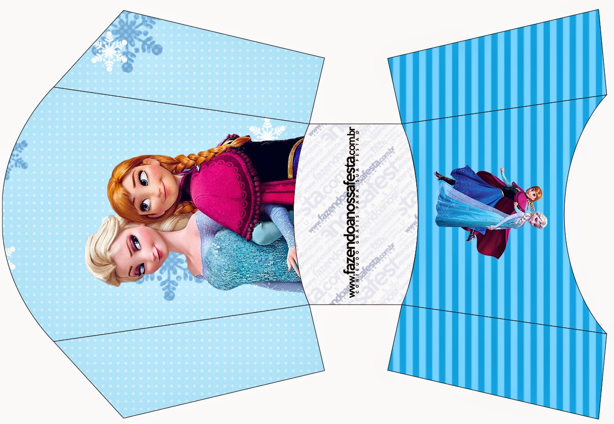 Frozen en Navidad Azul: Cajas para Imprimir Gratis. Esta es para patatas o papas fritas de Frozen en Navidad Azul.
