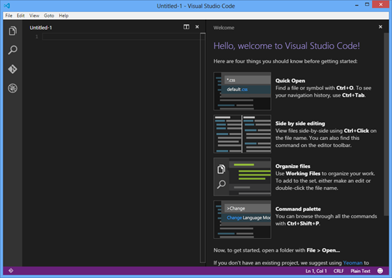 Visual Studio Code Main Screen