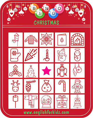 Free printable Christmas vocabulary bingo for ESL