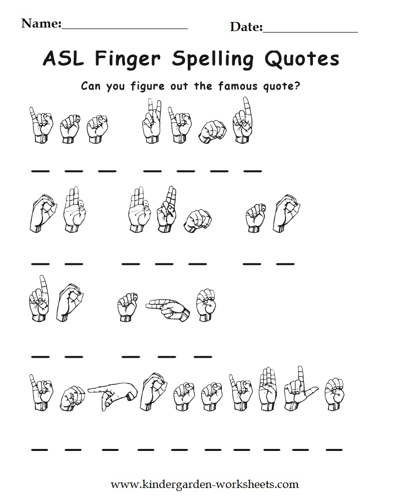 Kindergarten Worksheets: Worksheets - Sign Language