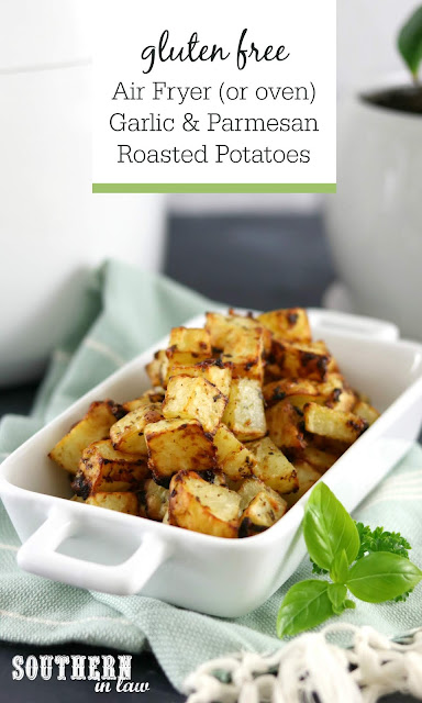 Air Fryer Garlic Parmesan and Herb Roasted Potatoes Recipe – gluten free, grain free, healthy, low fat, clean eating recipe