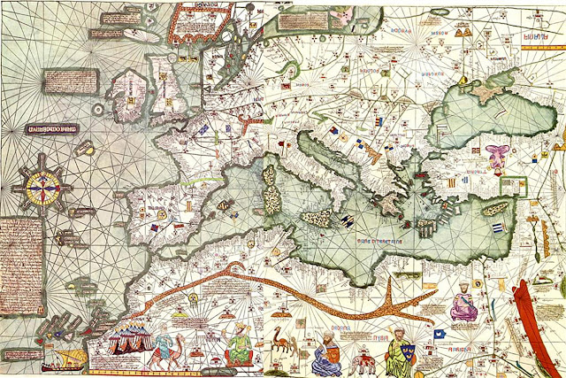 Карта Европы и Северной Африки из «Каталонского атласа», созданная на основе морских портуланов. Датируется 1375 годом