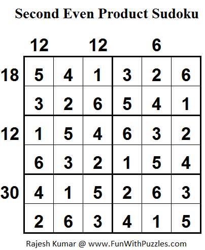 Second Even Product Sudoku (Daily Sudoku League #107) Solution