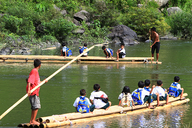 Students on bamboo rafts cross a river to Casili Elementary School in Rodriguez, Rizal Almost four years ago we saw the hardship of the students in Rodriguez Rizal just to get to their school. Some of the students have to use bamboo rafts just to get to the other side of the rive where their school is situated, while some have to wade through the waters.  