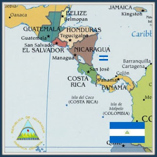 Nicaraguan flag with map of Nicaragua 