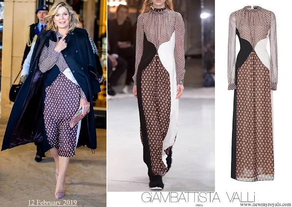 Queen Maxima wore Giambattista Valli print Polka dot Paneled Silk Gown