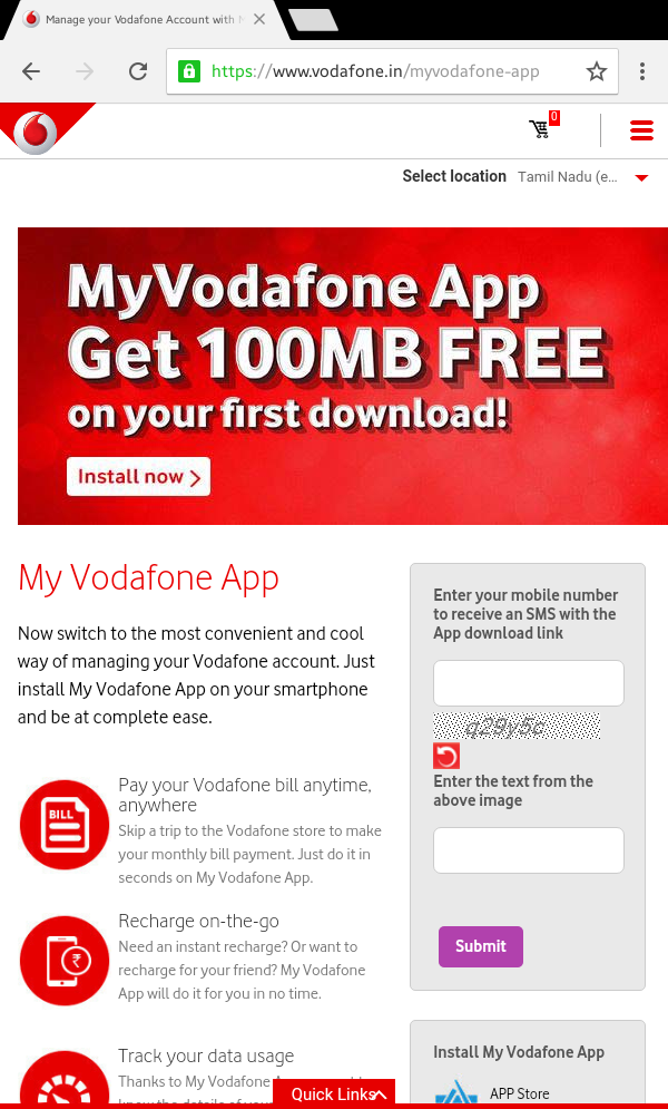Vodafone offers 100 MB Free 3G Data for install My Vodafone App