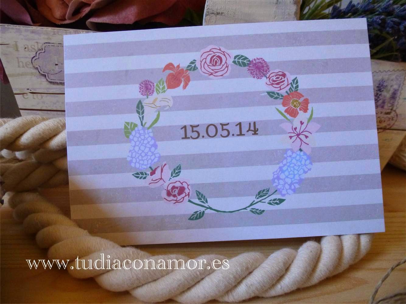 Invitaciones de boda retro Invitaciones de boda retro con líneas y corona de flores