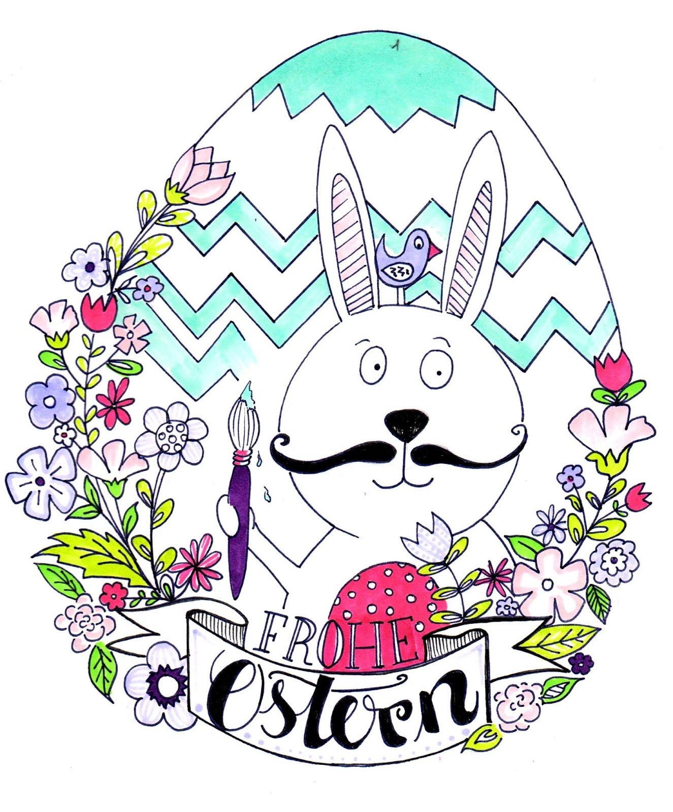 Miriam Nowak : Frohe Ostern - kostenloses Ausmalbild