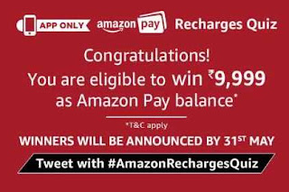 All Answers of Amazon PAY Recharges Quiz Win Rs.9999/- Today