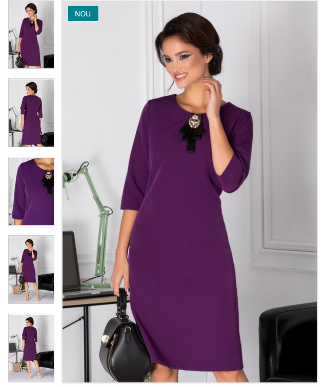 Rochie de zi/ de birou eleganta de iarna conica mov cu brosa detasabila Rochie de zi/ de birou eleganta de iarna conica mov cu brosa detasabila