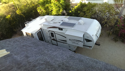 Our trailer from above showing the solar panels on the roof. A must for boondocking