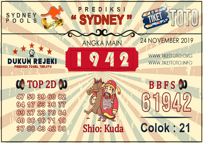 Prediksi Togel SYDNEY TIKETTOTO 24 NOVEMBER 2019