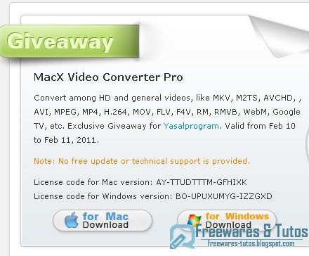 Offre promotionnelle : MacX Video Converter Pro gratuit (pour Windows et Mac) - 2ème édition !