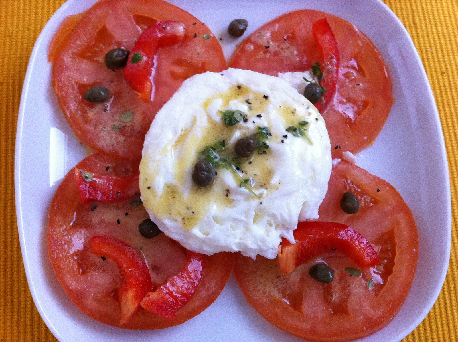 Skinny Simple Recipes Poached Egg, Tomatoes and Caper Salad
