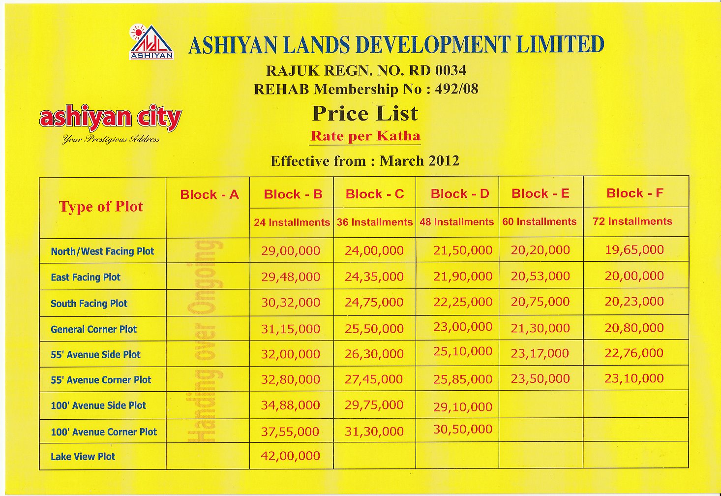 Ashiyan City Price List