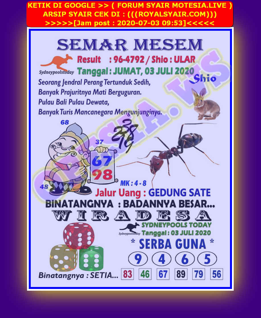 1 New Message Kode Syair Sydney 3 Juli 2020 Forum Syair Togel Hongkong Singapura Sydney