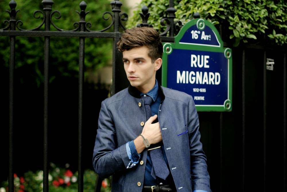 blazer homme cavalier bleu mao col blog mode