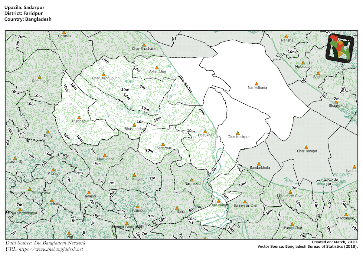 Sadarpur Upazila Elevation Map Faridpur District Bangladesh