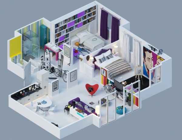 Gambar Denah Apartemen 3D Sederhana Modern Gambar Denah Apartemen 3D Sederhana Modern