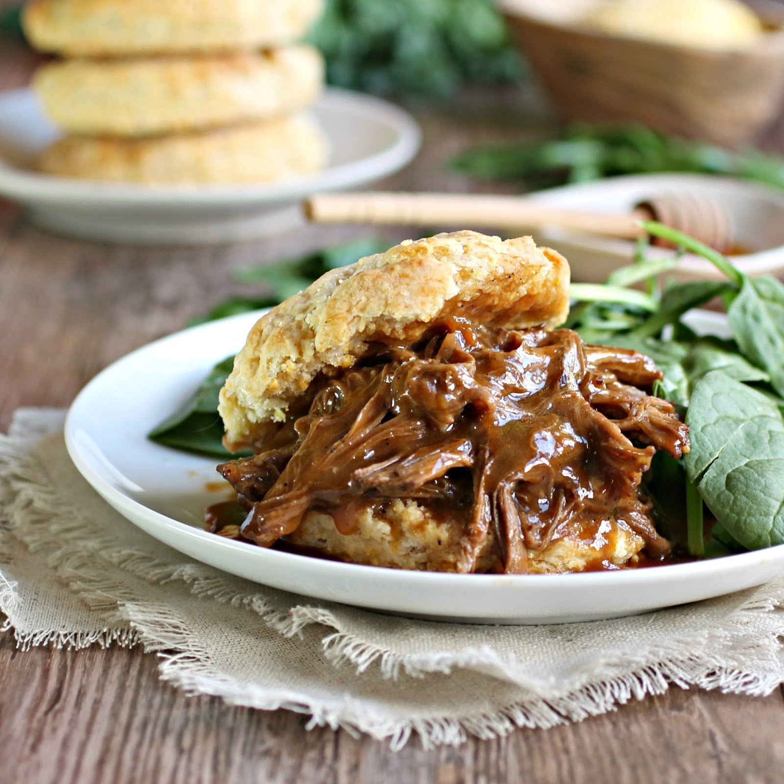 Hungry Couple Pulled BBQ Brisket with Honey Cornmeal Biscuits