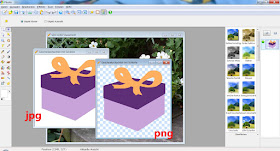 Screenshot PhoXo mit einem Geschenkmotiv in 2 Dateiformaten: JPG und PNG