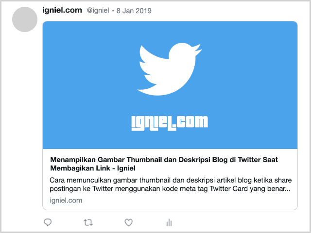 Menampilkan Gambar Thumbnail dan Deskripsi Blog di Twitter Saat Membagikan Link Menampilkan Gambar Thumbnail dan Deskripsi Blog di Twitter Saat Membagikan Link