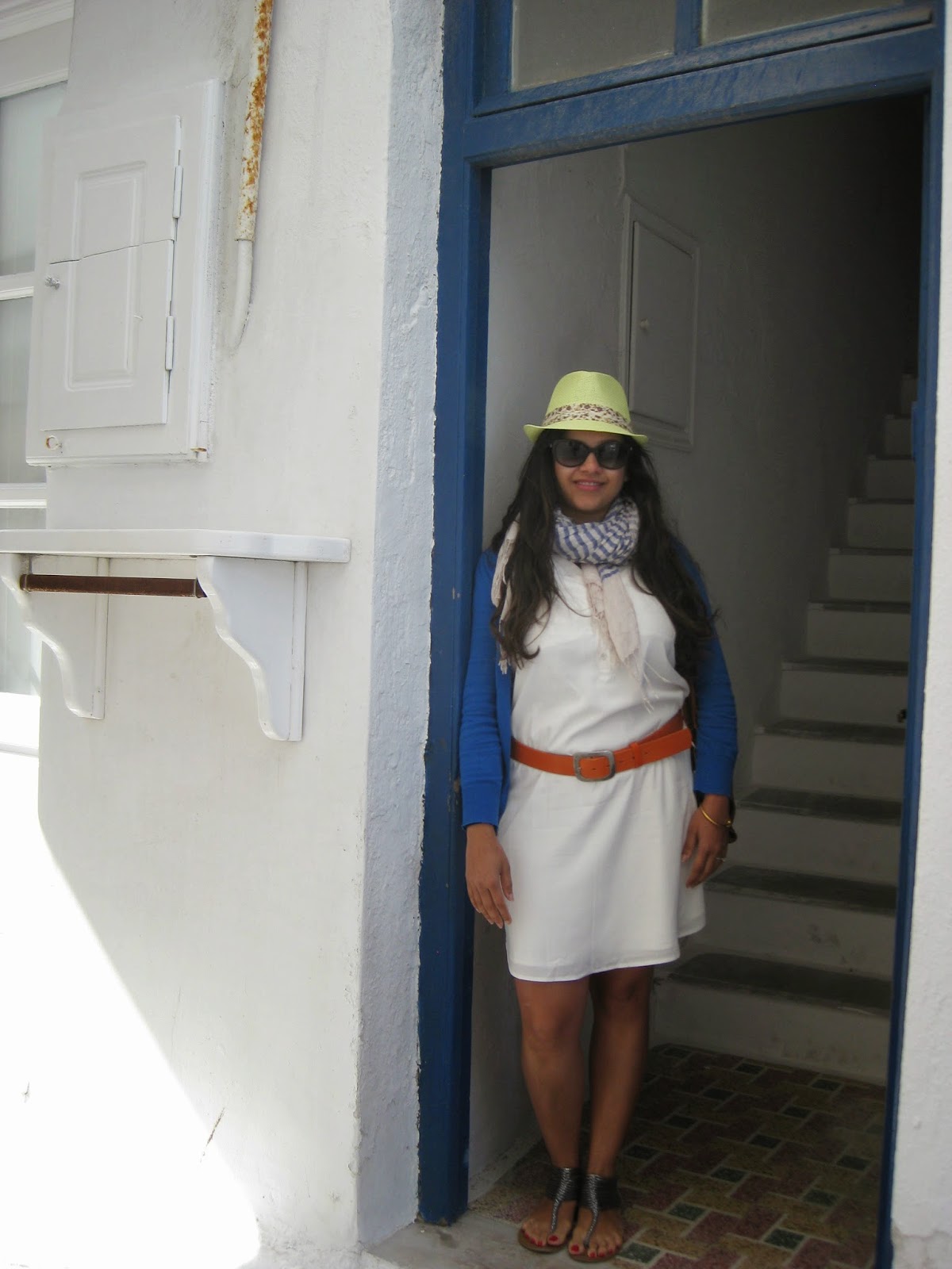 Mykonos - Trisha poses in one of the many doorways