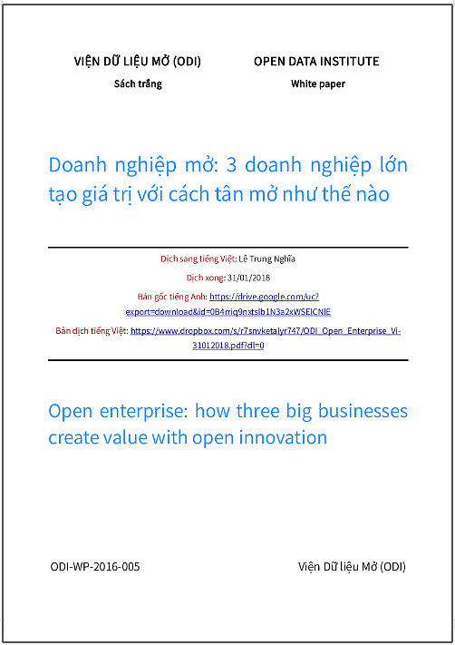 ‘Doanh nghiệp mở: 3 doanh nghiệp lớn tạo giá trị với cách tân mở như thế nào’ - bản dịch sang tiếng Việt