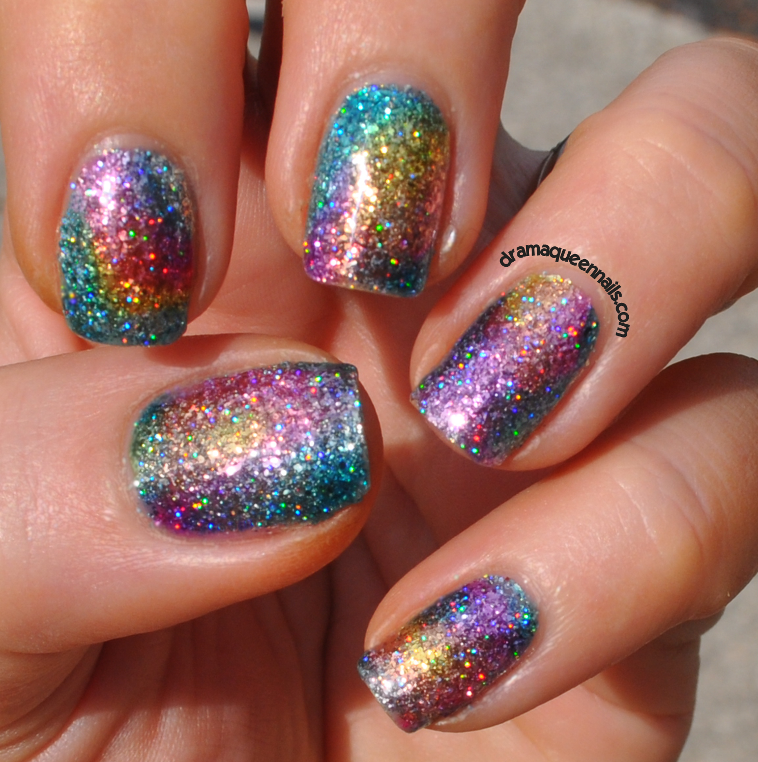 Drama Queen Nails Rainbow Sparkle Nails with Fun Lacquer